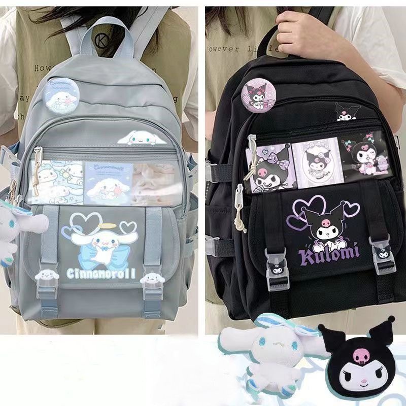 Kawaii Sanrio Mymelody Kuromi Cinnamoroll Pompom ใหม่ กระเป๋าเป้สะพายหลัง กระเป๋านักเรียน ความจุขนาดใหญ่ กลางแจ้ง