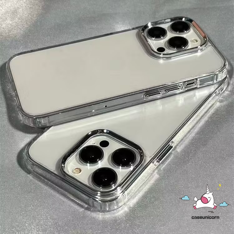 เคสโทรศัพท์มือถือแบบนิ่ม Tpu ใส กันกระแทก เรียบง่าย พร้อมกรอบโลหะ หรูหรา สําหรับ iPhone 11 14 15 Pro Max 14 11 15 13 12 Pro Max 14 12 Pro Max
