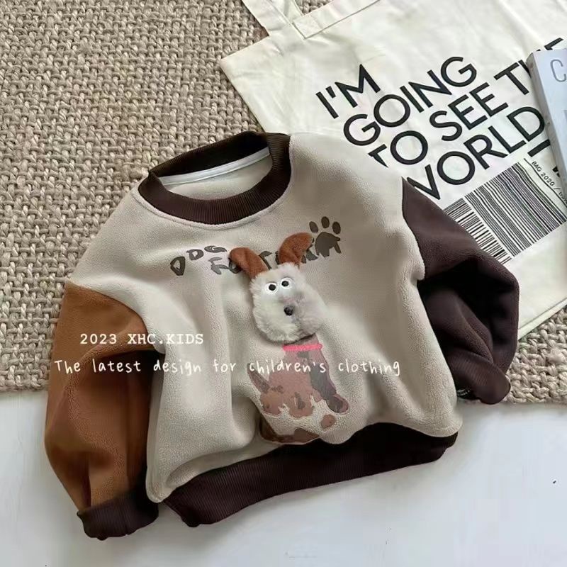 ใหม่ เสื้อกันหนาว คอกลม ผ้าฟลีซ แบบสวมหัว แฟชั่นสําหรับเด็ก 2023