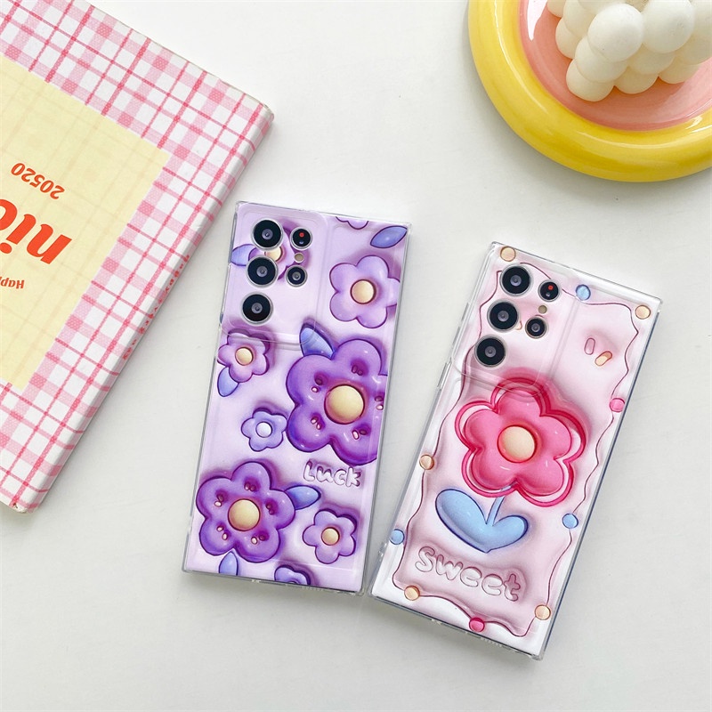 เคสโทรศัพท์มือถือแบบนิ่ม ลายดอกไม้ 3D น่ารัก สําหรับ Samsung S23 FE S21 S22 A14 A24 A34 A54 Note 10 Plus 20 Ultra S20 S21 FE 5G
