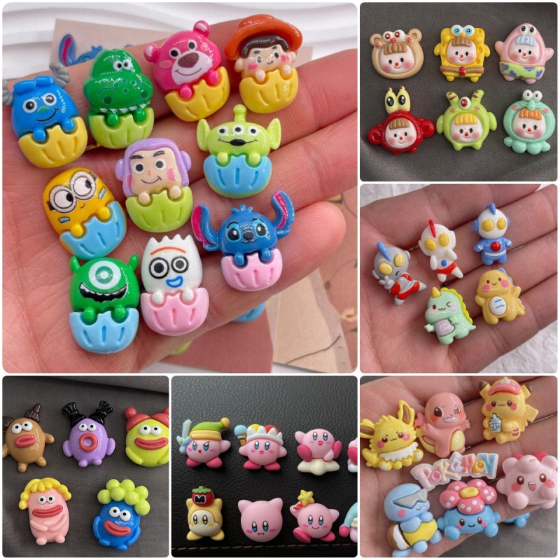 10ชิ้น/เซ็ตสุ่มผสมการ์ตูนของเล่นไดโนเสาร์ แฟลตแบ็ค ทําเอง เคสโทรศัพท์กิ๊บกล่องเก็บตกแต่งแพทช์