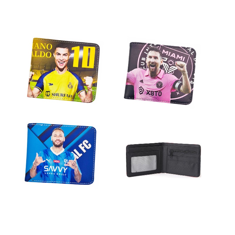 กระเป๋าสตางค์ หนัง PU ใบสั้น ลายการ์ตูนฟุตบอล Star Ronaldo Messi เหมาะกับของขวัญ สําหรับนักเรียน