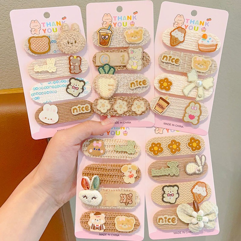 4 ชิ้น ชุดสไตล์เกาหลี เด็ก หน้าม้า สติกเกอร์ เวลโคร กิ๊บติดผม ชุดมายากล แปะ เหนียว แปะ น่ารัก ติดผม