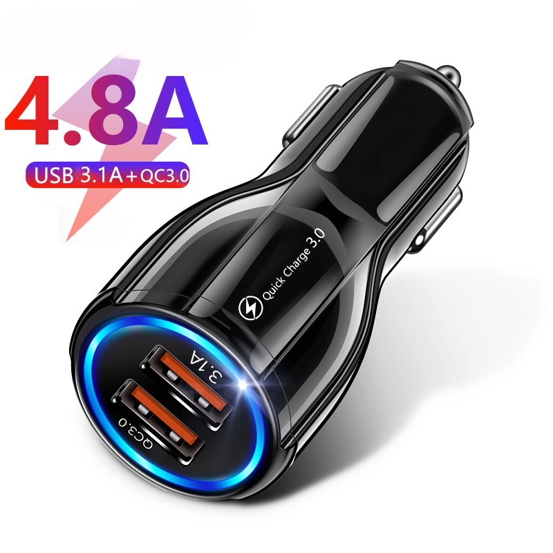 4.8a Dual USB Car Charger Fast Phone Charge Quick Charge QC 3.0 อะแดปเตอร์ชาร์จในรถ