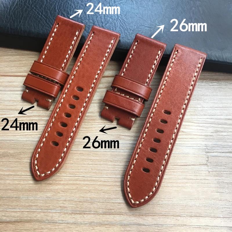 สายนาฬิกาข้อมือหนังแท้ สีน้ําตาลอิตาลี คุณภาพสูง 24 มม. 26 มม. สําหรับ PAM Panerai 44 มม. 47 มม.