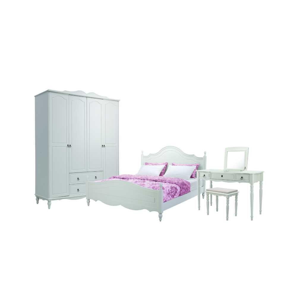 INDEX LIVING MALL ชุดห้องนอน รุ่นอนาสตาเซียพลัส ขนาด 6 ฟุต (เตียง, ตู้เสื้อผ้า 4 บาน, โต๊ะเครื่องแป้งพร้อมสตูล) - สีขาว