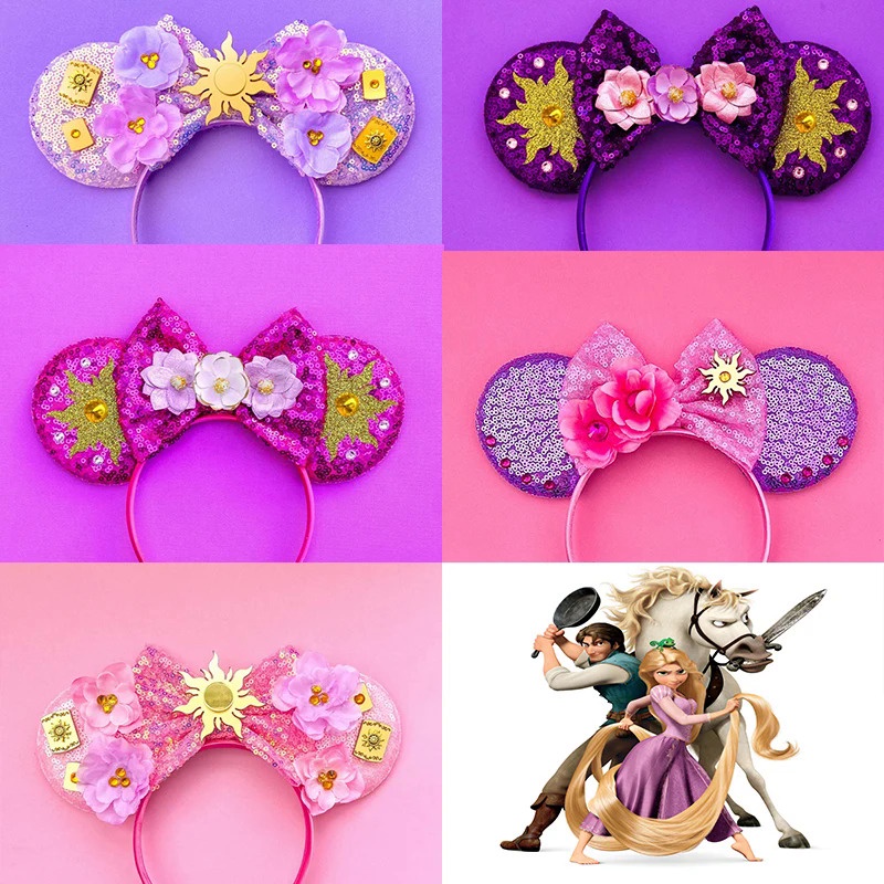 Rapunzel ที่คาดผม ประดับเลื่อม โบว์ หกเหลี่ยม เจ้าหญิงดิสนีย์ ของขวัญปาร์ตี้ สําหรับผู้หญิง