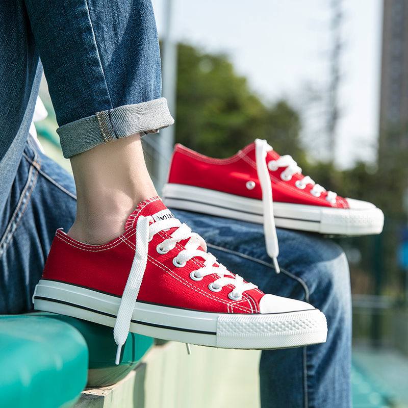 2023 รองเท้าผู้ชายหุ้มข้อต่ำรองเท้าผ้าใบ Converse (ดำ, มารูน, เทา, แดง, ขาว, ดำล้วน, น้ำเงิน