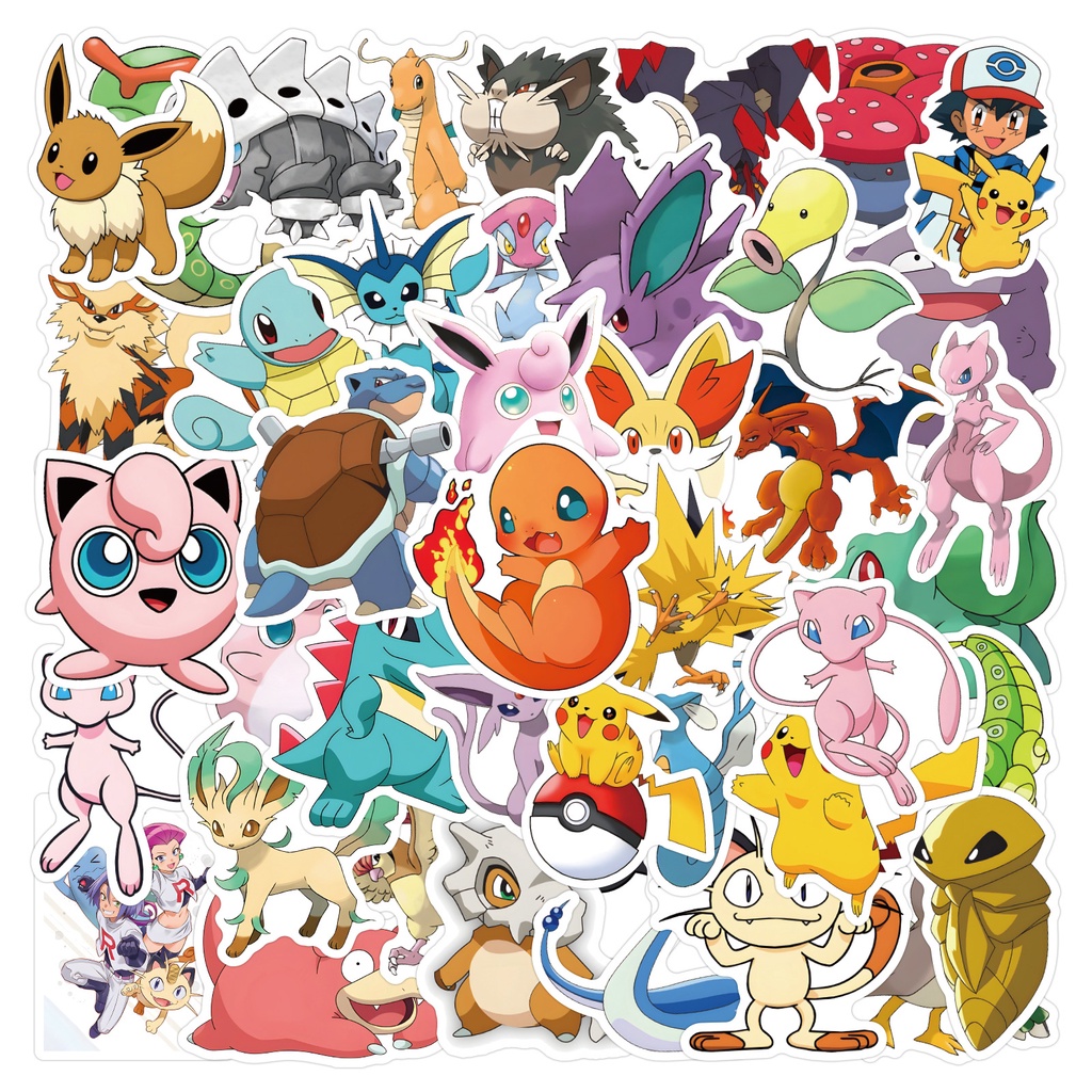 สติ๊กเกอร์ PVC กันน้ําลายการ์ตูนโปเกมอนคลาสสิก 50 ชิ้น (C)