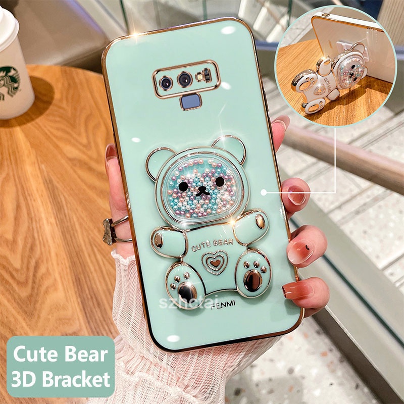 เคสโทรศัพท์ Samsung NOTE 9 เคสโทรศัพท์มือถือชุบนิ่ม ทรงสี่เหลี่ยม ลายหมีน่ารัก 3D พร้อมที่ตั้งวาง สําหรับ Samsung NOTE 9