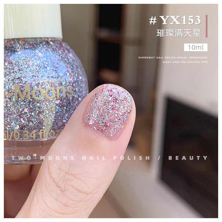 🌈ส่งจากไทย Two moons แบบมีกลิตเตอร์ สีทาเล็บกึ่งเจลสไตล์เกาหลี ทาเองได้ ไม่ต้องใช้เครื่องอบ สีสวยเหมือนไปทำที่ร้าน 💅🏻 - รูปที่ 5