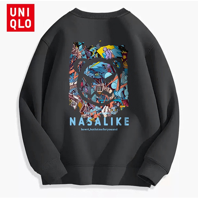 เสื้อคอกลม แขนยาว พิมพ์ลาย Uni.qlo ทรงหลวม สวมใส่สบาย คุณภาพสูง สําหรับผู้ชาย และผู้หญิง [M-4XL]