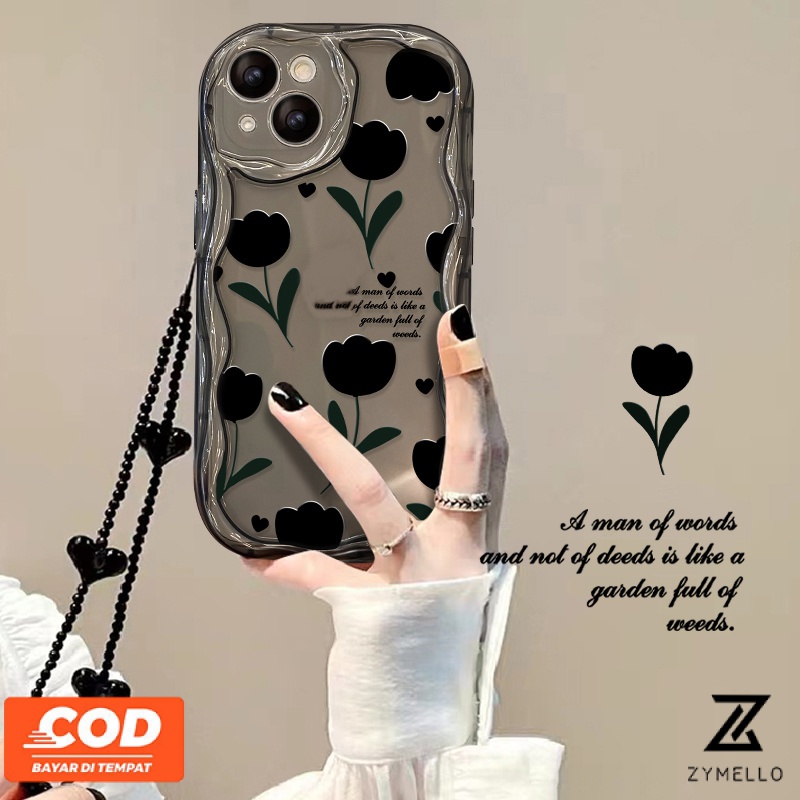 กรณี OPPO A60 A79 5G A38 A18 A57 A58 A98 A78 A17K A55 A54 A16 A15 A77 A74 A93 A92 A12 A3S A5 A7 A5S A31 A53 A76 ศิลปะสไตล ์ ดอกทิวลิปสีดํากันกระแทกเคสโทรศัพท ์ TPU