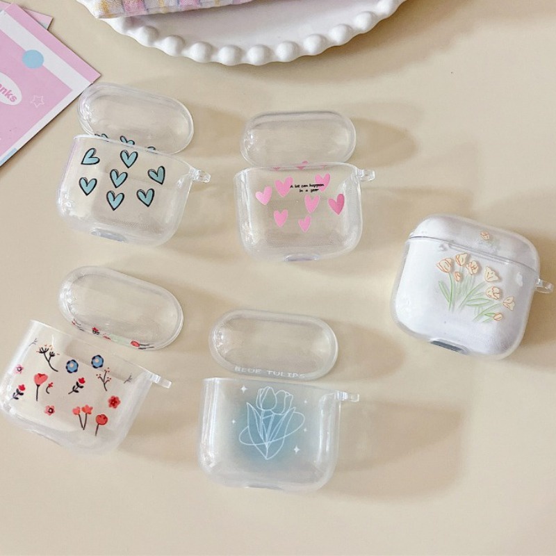เคสหูฟัง กันกระแทก ลายดอกไม้ ดอกทิวลิป สีชมพู สําหรับ Airpods Pro 5 Pro 4 Pro 5