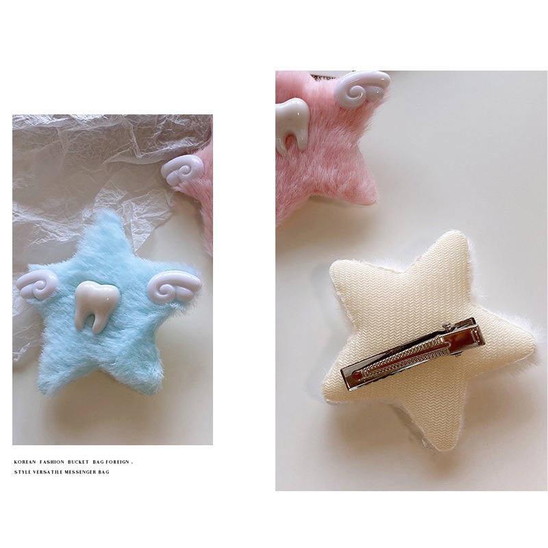 สไตล์ฮาราจูกุ Angel Wings Hair Clip Plush 5 ดาว Headwear น่ารักฟันกิ๊บ-Krismile.th