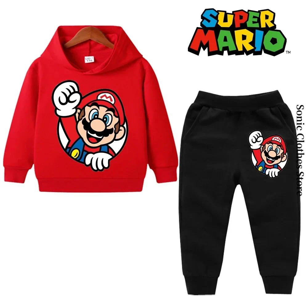 ชุดเสื้อกันหนาวลําลอง มีฮู้ด ลาย Super Mario พร้อมกางเกง สําหรับเด็ก ของขวัญวันเกิดปีที่ 5 2 ชิ้น