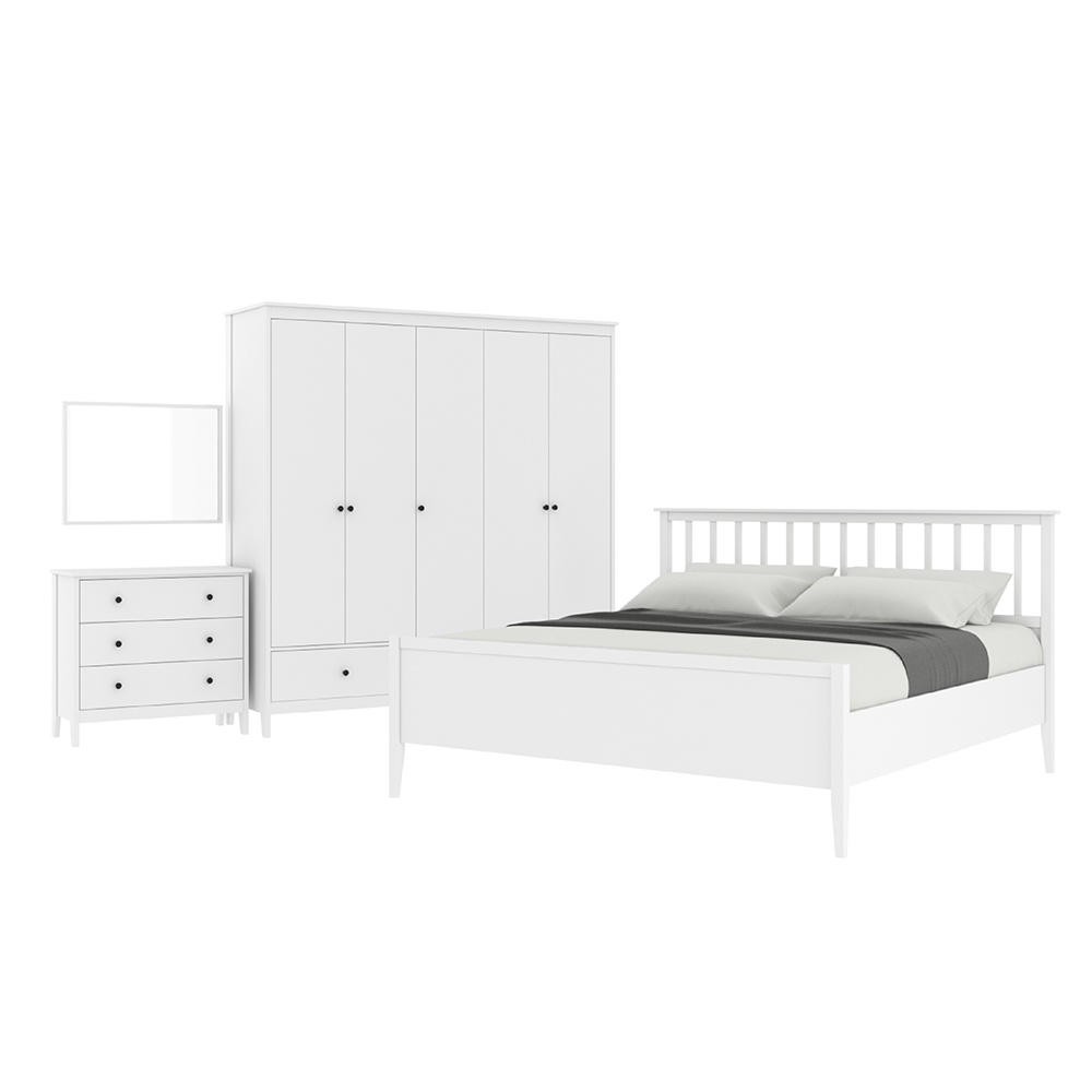 INDEX LIVING MALL ชุดห้องนอน รุ่นซานโตรินี ขนาด 6 ฟุต (เตียง, ตู้เสื้อผ้า 5 บาน, ตู้ 3 ลิ้นชัก, กระจกเงา) - สีขาว