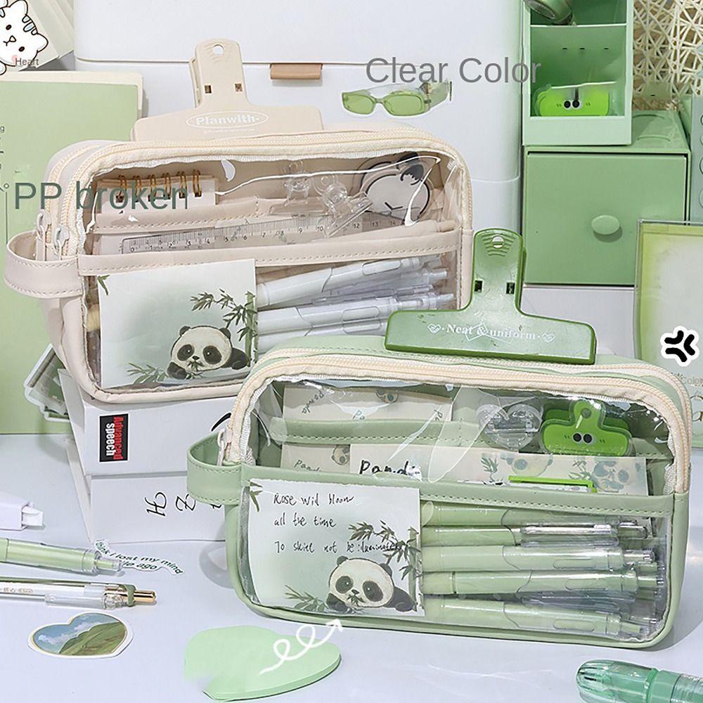 Aomsom กระเป๋าดินสอ พร้อมหูหิ้ว ใส อเนกประสงค์ ขนาดใหญ่ จุของได้เยอะ สําหรับใส่เครื่องเขียน นักเรียน ของขวัญ