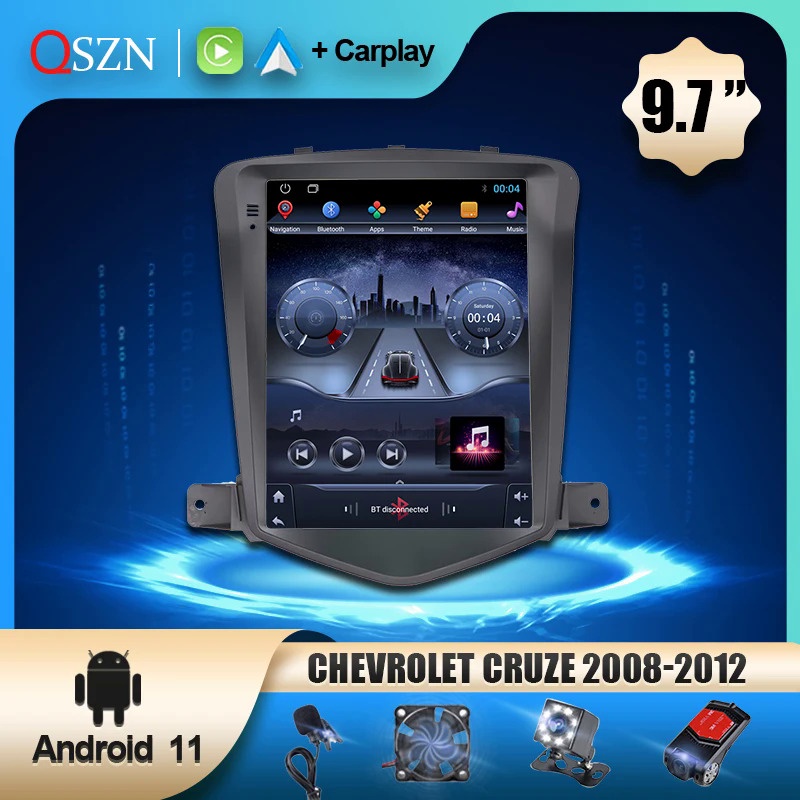 เครื่องเล่นมัลติมีเดีย DVD 8+256G 9.7 นิ้ว สําหรับ Chevrolet Cruze J300 2008-2012 Android 11 Tesla GPS Carplay Auto Stereo