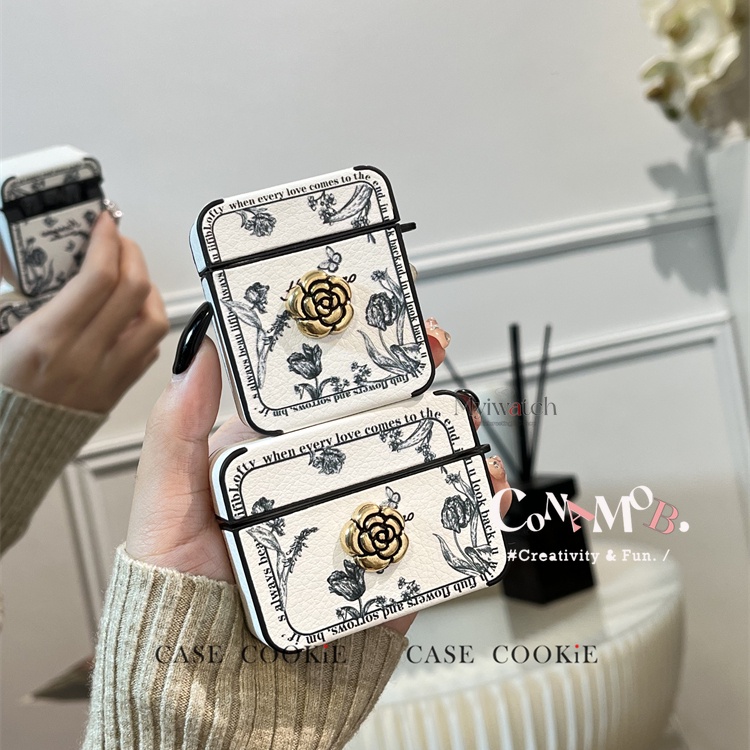 เคสหนัง ลายดอกคามิเลีย 3D กันตก สําหรับ Apple Airpods 1 2 3rd Pro 2 Airpods Pro 2