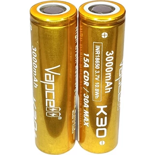 ถ่านชาร์จ 18650 Vapcell K30 สีทอง 3000mah 1 ก้อน แถมปลอกซิลิโคน ของแท้ แรงเต็มเสป็ค