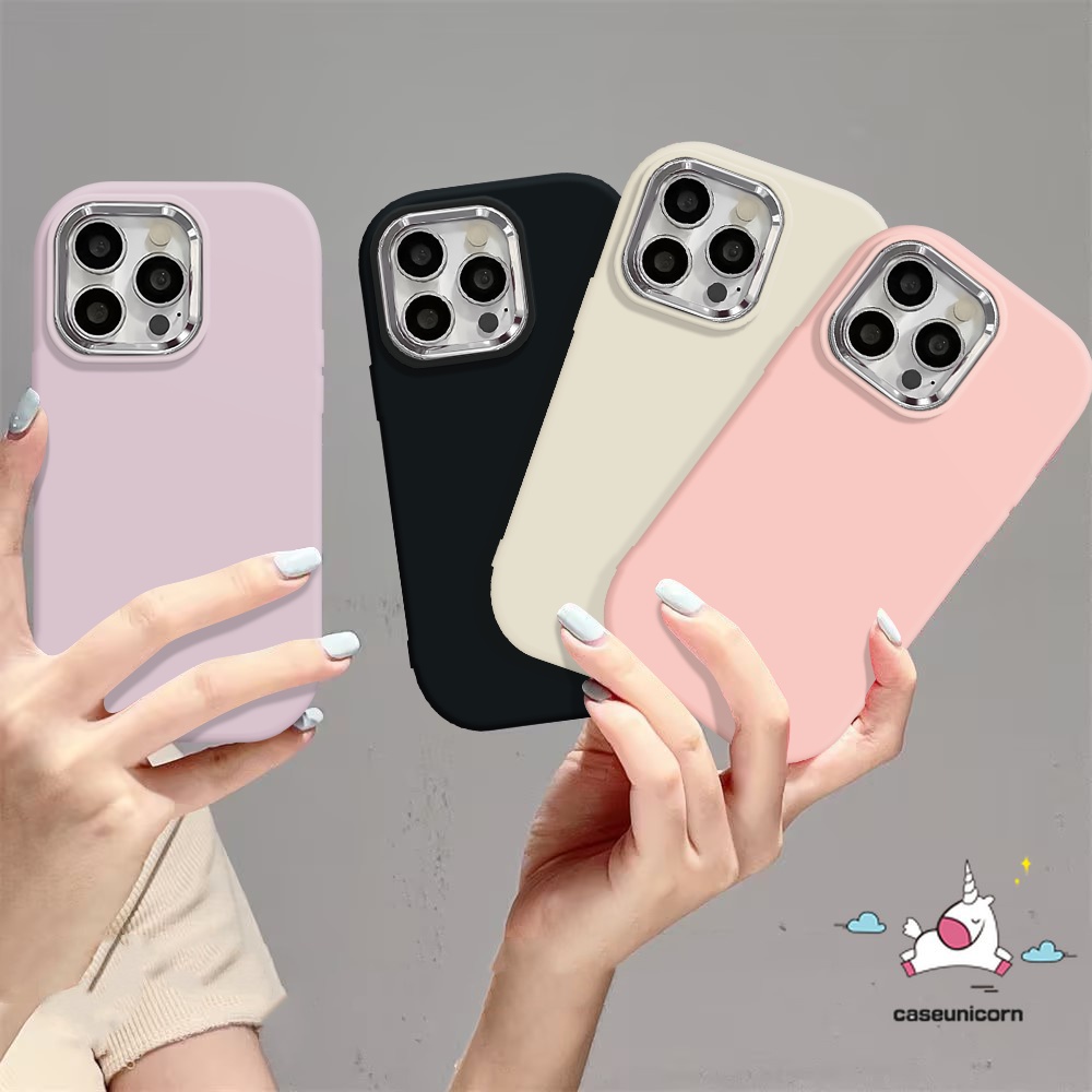 สําหรับ Oppo A18 A60 A57 A7 A79 A38 A79 A78 A16 A17 A58 A15 A35 A76 A5s A9 A53 A54 A3s A15s A5 A74 A11 A98 A52 A77 A12 Reno 4F 5F A55 สีทึบหรูหราชุบเลนส ์ กรอบ เคส