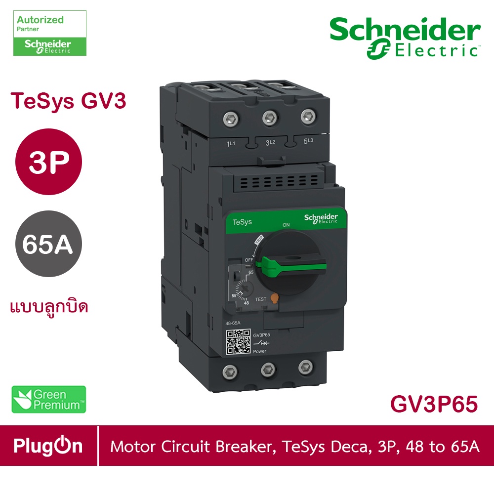 Schneider Electric - มอเตอร์ Protection (MPCB) Motor circuit breaker, TeSys GV3, 3P, 48 - 65 A_GV3P6