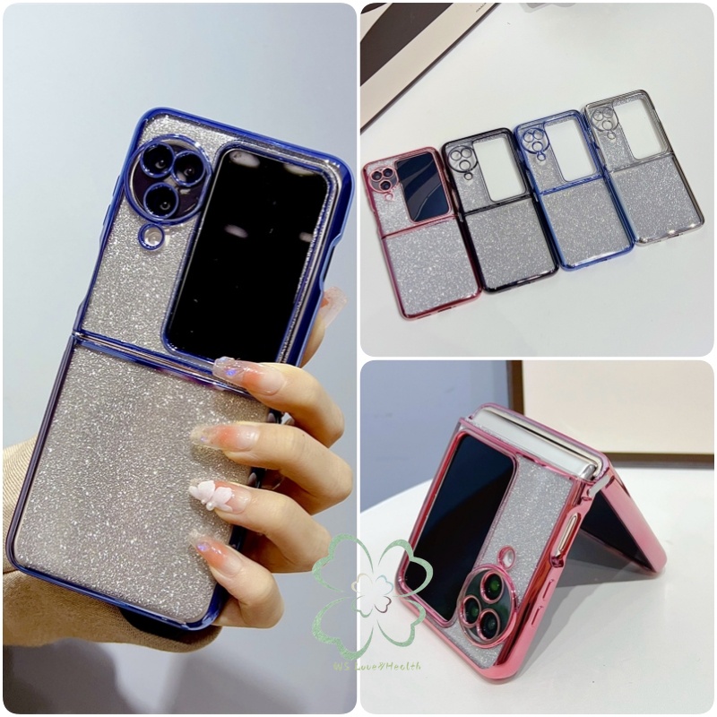 เคสโทรศัพท์ ซิลิโคนนุ่ม ใส แต่งกลิตเตอร์ เคลือบไฟฟ้า แวววาว พร้อมหัวเข็มขัดเชื่อม สําหรับ OPPO Find N3 N2