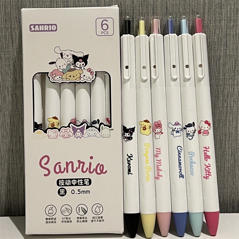 Swoan59 sanrio 6 ชิ้น ต่อชุด ปากกาหมึกเจล ลายการ์ตูนคุโรมิน่ารัก สีดํา เครื่องเขียน สําหรับนักเรียน จํานวน