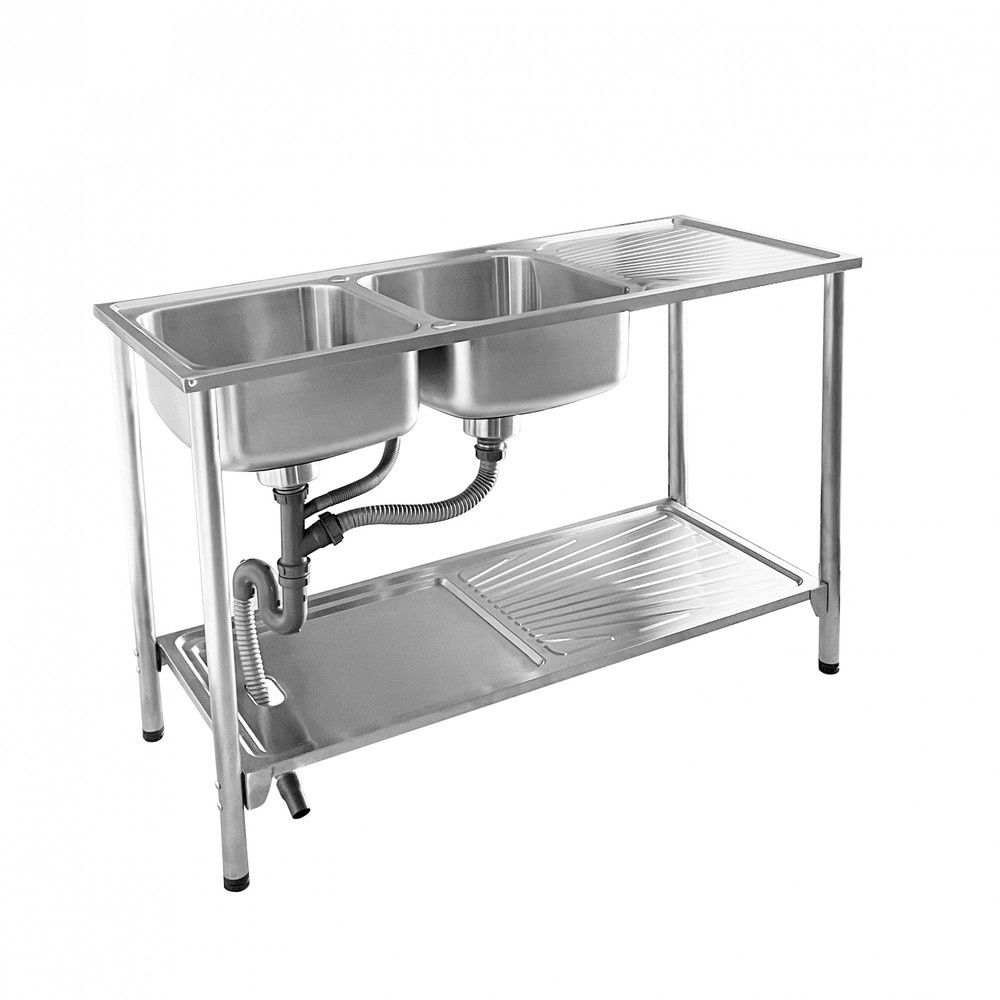 GlobalHouse CLOSE อ่างล้างจานพร้อมขาตั้ง 2 หลุมมีที่พัก SUS304 120x50x21 ซม. PS2-12050 (1/2) สินค้าของแท้คุณภาพดี