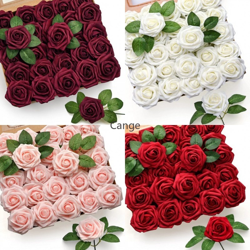 50 ชิ้น 8 ซม.ประดิษฐ์ PE โฟมดอกไม้ดอกกุหลาบปลอมพร้อม Stem Happy Birthday Rose เค้ก Topper เค้กตกแต่ง Party DIY ของขวัญวาเลนไทน์