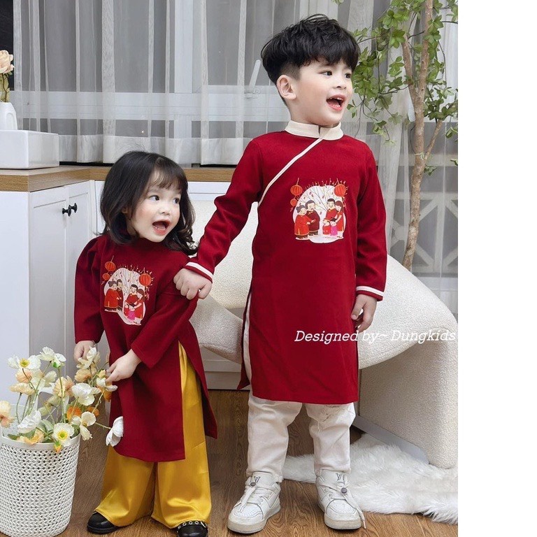 Brothers ao dai สําหรับเด็กชายและเด็กหญิง ขนาด 8-20 กก. คู่ ao dai สําหรับเด็กชายและเด็กหญิง
