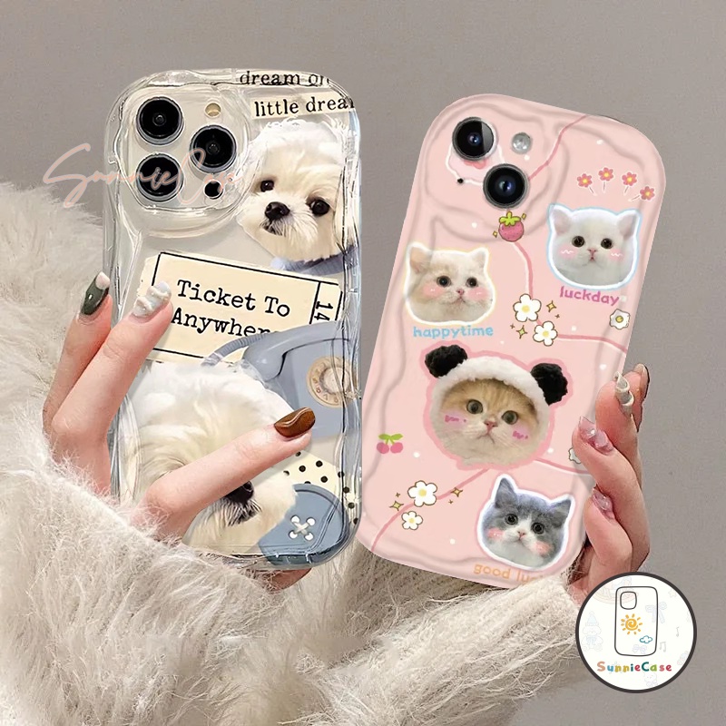 เคสโทรศัพท์มือถือ ลายการ์ตูนแมว ลูกแมว สุนัข ดอกไม้น่ารัก สําหรับ iPhone 11 15 14 13 12 Pro Max 8 7 Plus XR X XS Max SE