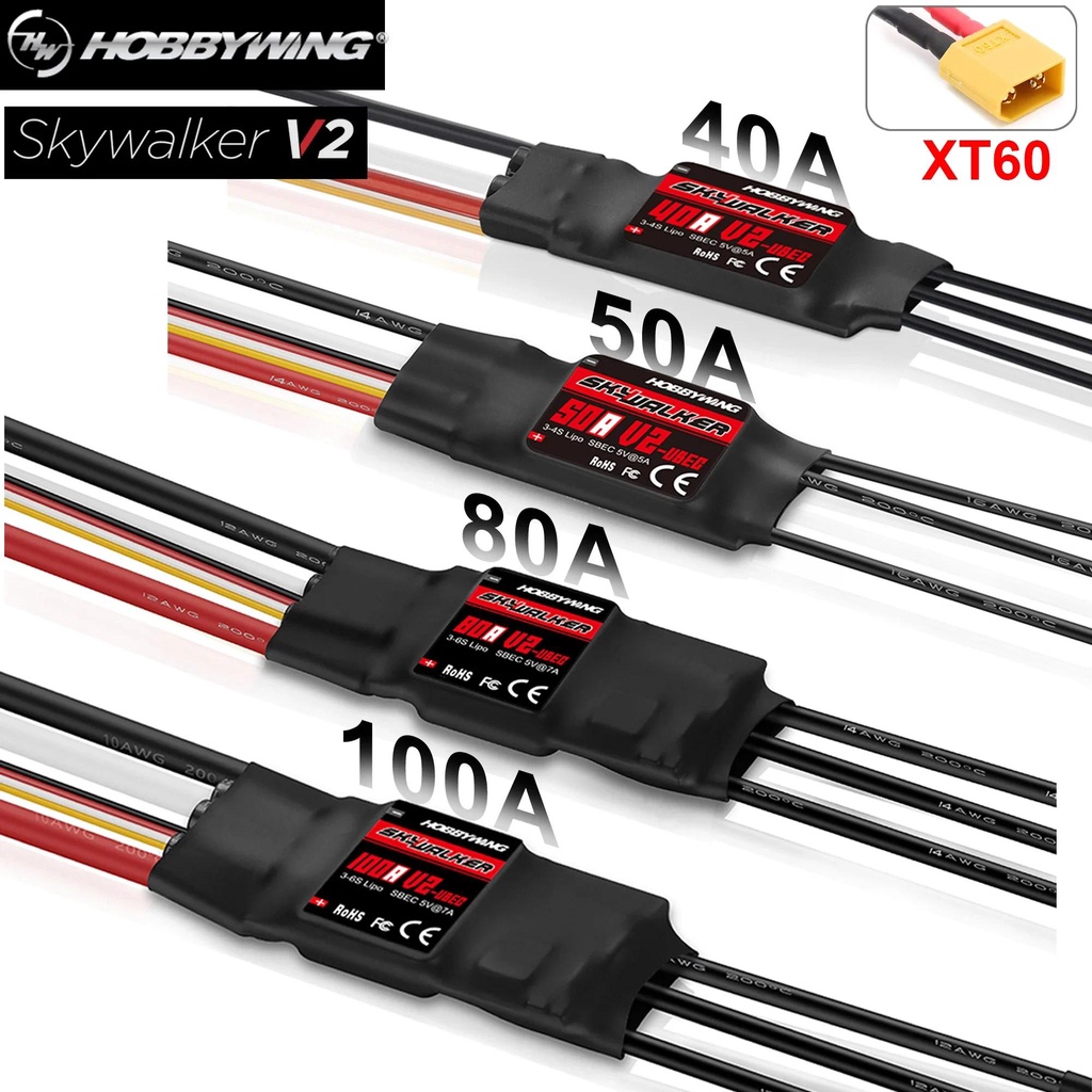 Hobbywing Skywalker ตัวควบคุมความเร็ว ESC 15A 30A 40A 50A 60A 80A 100A V2 UBEC XT60 สําหรับโดรน เครื่องบินบังคับ