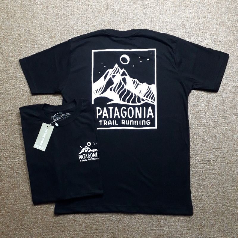 【ผ้าฝ้ายแท้】 เสื้อยืด พิมพ์ลาย Patagonia Trail Running สีดําS-5XLS-5XL