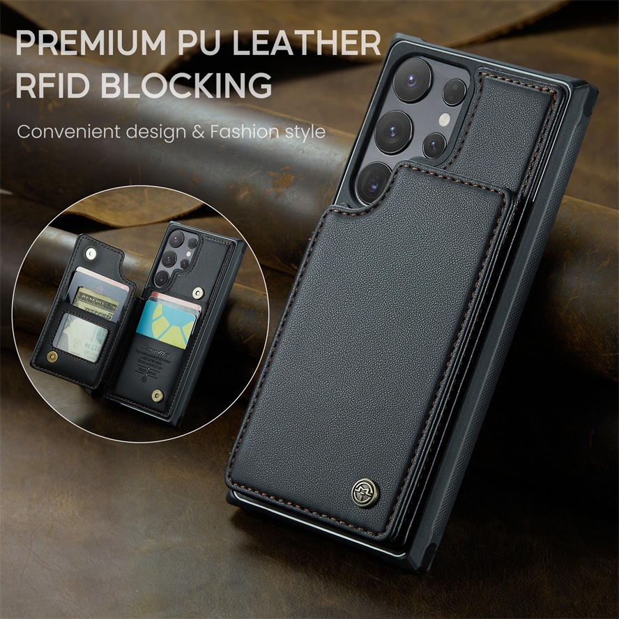 ฝาครอบหนังสําหรับ Samsung S24 S25 S26 Ultra + Plus S23 FE Edge 5G เคสโทรศัพท์ขาตั้งแม่เหล็กผู้ถือบัตร RFID Anti Theft กระเป๋าสตางค์ปลอก Galaxy S25FE กันกระแทกกลับกันชน