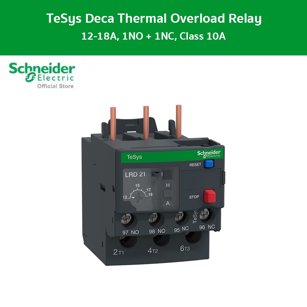 Schneider Electric Thermal overload relay,TeSys Deca,12-18A,1NO+1NC,class 10A,screw clamp (LRD21)