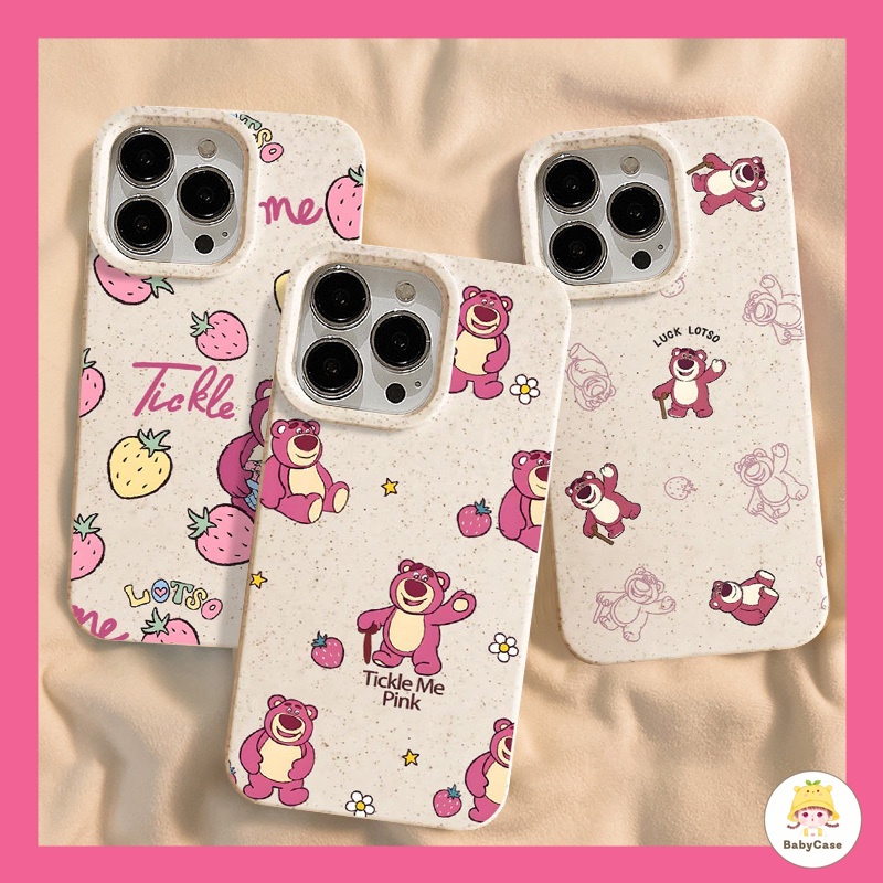 การ์ตูนน่ารักสีชมพูสตรอเบอร์รี่หมี Lotso กรณีโทรศัพท์เข้ากันได้ iPhone 11 15 13 12 14 Pro MAX 7 8 6 15 Plus XR X XS MAX