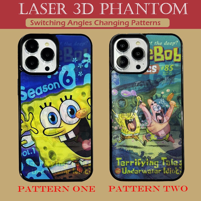 เคสโทรศัพท์มือถือนิ่ม ลายเลเซอร์ 3D สองด้าน สําหรับ iPhone 15 Pro Max iPhone 11 12 13 14 Pro Max【SpongeBob】