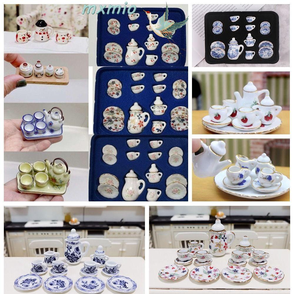 Mxmio ชุดถ้วยชาเซรามิค พอร์ซเลนจิ๋ว 1:12 สําหรับบ้านตุ๊กตา 15 ชิ้น
