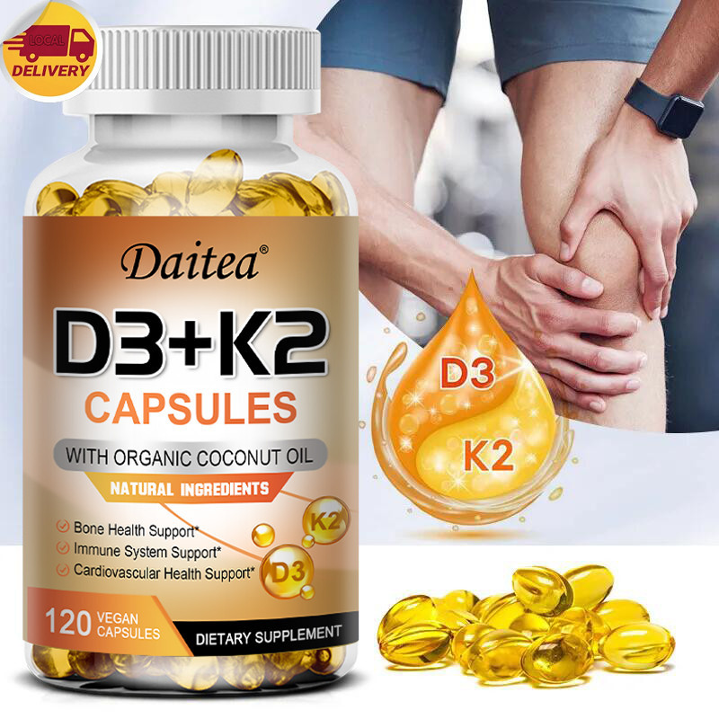 Daitea วิตามิน D3 + K2 อาหารเสริม เสริม เพื่อสุขภาพกระดูก หัวใจ หลอดเลือด และระบบภูมิคุ้มกัน ดูดซึมเร็ว