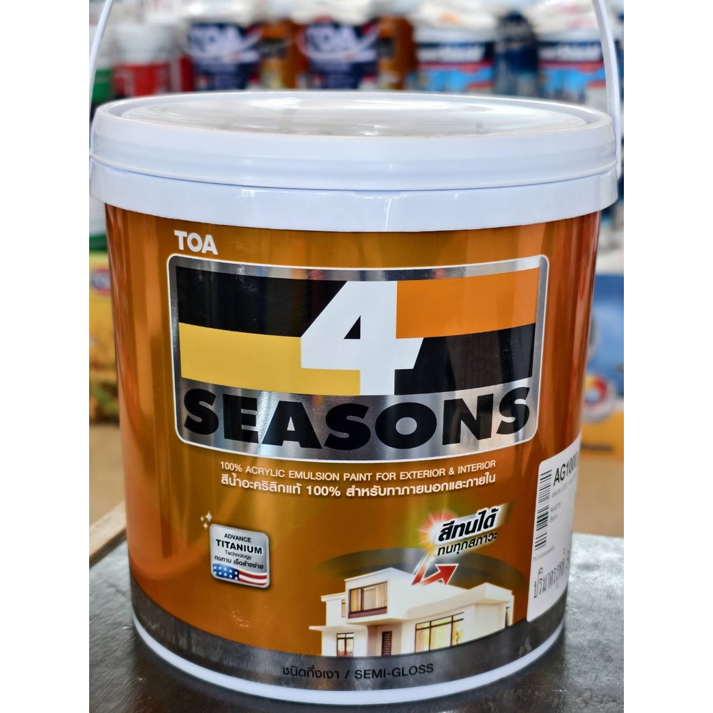สีน้ำอะคริลิคแท้100% โฟร์ซีซัน AG1000สีขาว ชนิดกึ่งเงา ขนาด 3.785 ลิตร TOA 4 Season