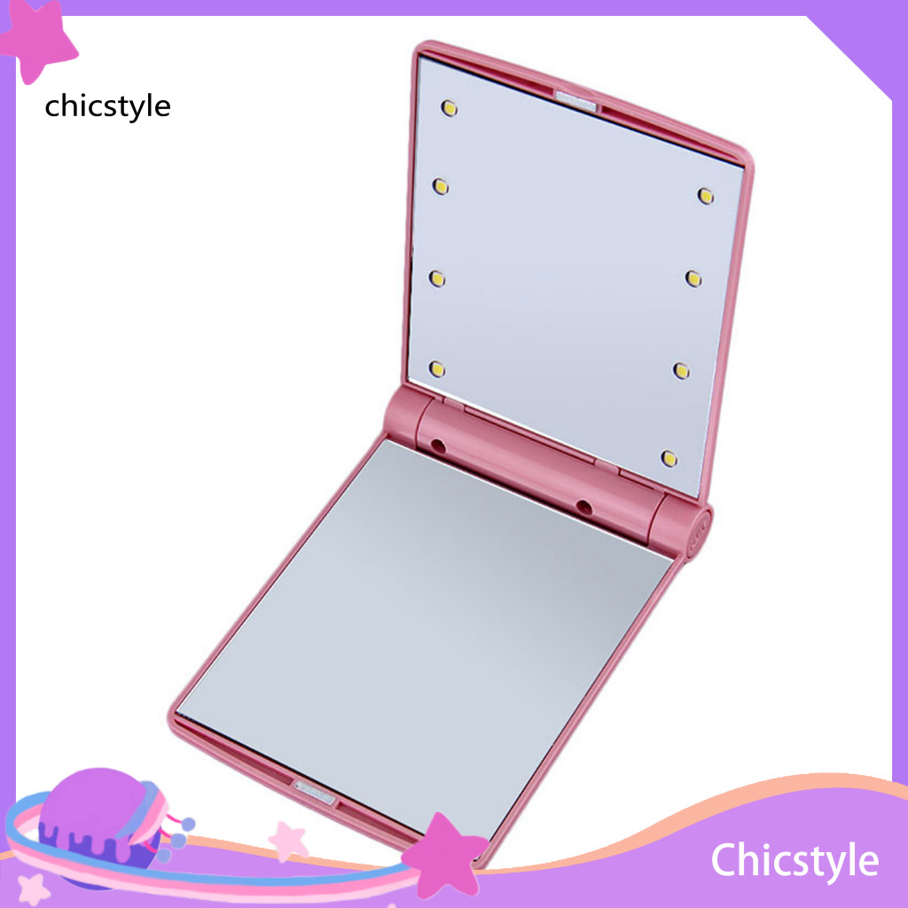 Chicstyle กระจกโต๊ะเครื่องแป้งแต่งหน้ามีไฟ 8LED แบบพับได้ตั้งโต๊ะโคมไฟปรับความสว่างได้