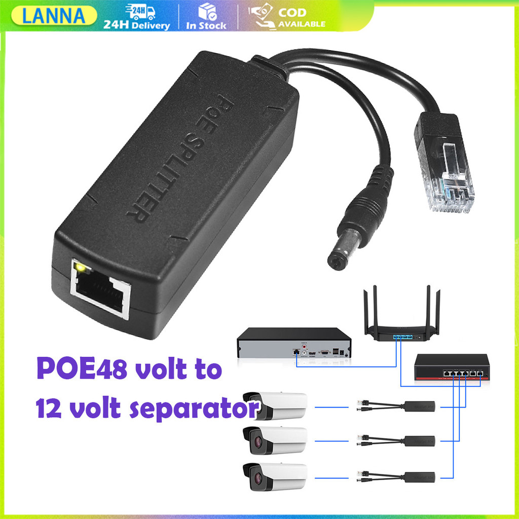 ร้านอยู่ที่ไทย POE splitter 48v to 12v 1A2A + LAN 10/100Mbps สำหรับใช้ร่วมกับ POE-101A อะไหล่กล้องวงจรปิด