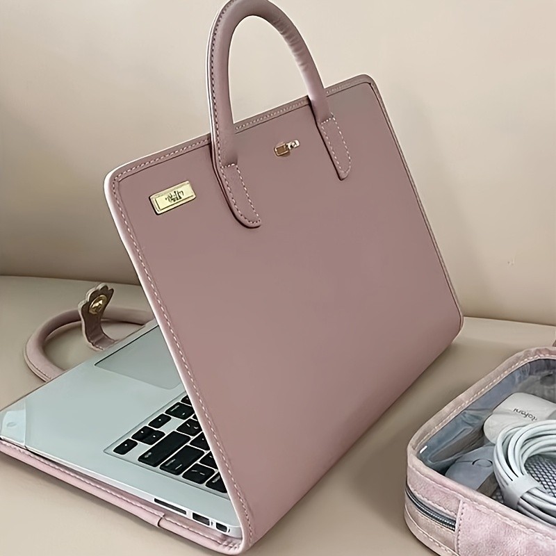 กระเป๋าแล็ปท็อป พีวีซี สีชมพูมีสไตล์-น้ําหนักเบา ล็อคได้ เคสคอมพิวเตอร์กันคราบพร้อมซับโพลีเอสเตอร์สํ