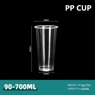 (สินค้าพร้อมส่ง) 【1แถว50ชิ้น】แก้วกาแฟ PPเนื้อบาง ขนาด 500ml 600ml 700ml ปาก 90mm 95mm.(บริการพิมพ์โลโก้สอบถามทักแชท)