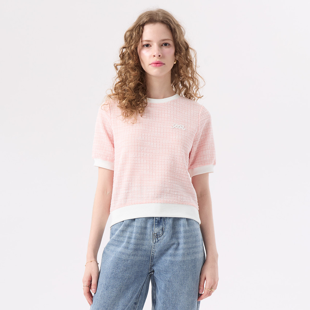 EP เสื้อนิต ผ้าทวีต ผู้หญิง สีชมพู | Tweed Knit Top | 00907