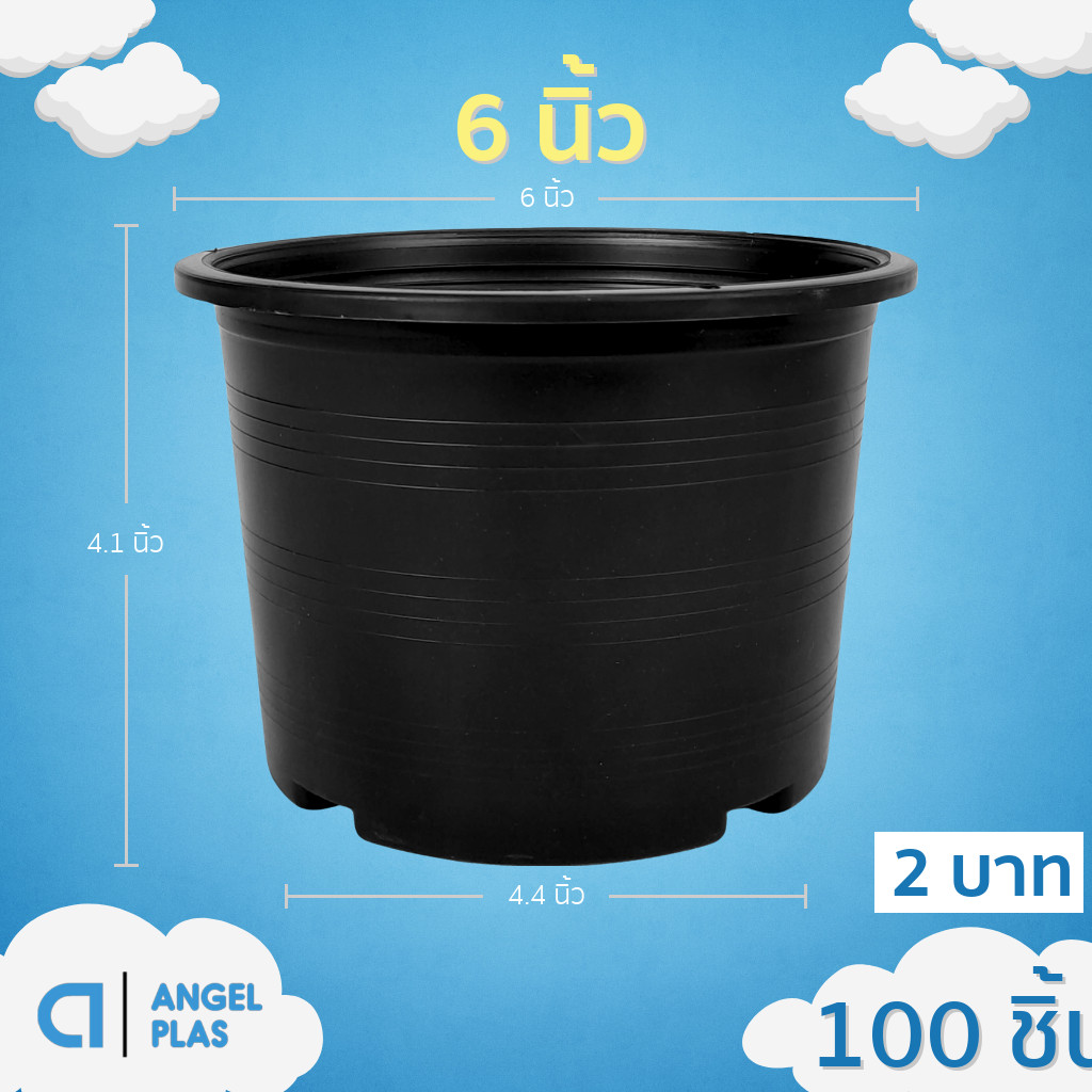 กระถาง กระถางต้นไม้ กระถางพลาสติก เบอร์ 6 นิ้ว สีดำ 100 ใบ ยกมัด