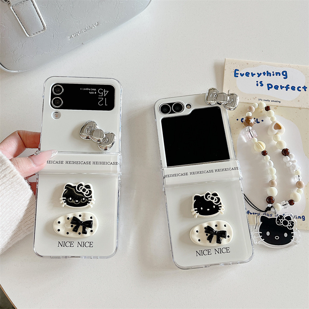 Bow Tie Black Cat สําหรับ Samsung Z Flip7 FE 6 5 4 3 Xiaomi MIX OPPO ค้นหา N3/N2 Flip รวมทุกอย่างจี้