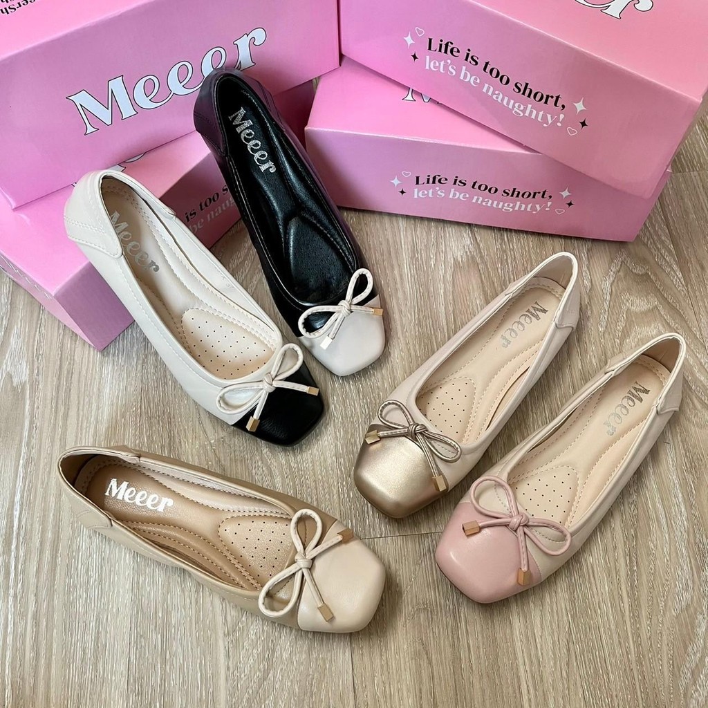 รองเท้าคัตชู หน้าโบว์สีทูโทน Meeer Your Everyday Shoes 'TWO-TONE EDITION' รองเท้าคัชชูทรงบัลเล่ห์ รองเท้าทรงแบน ผูกโบว์